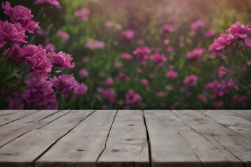 Wooden table with background of flower