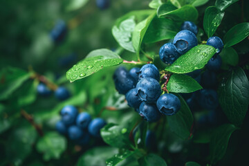 Ripe blueberries on the bush