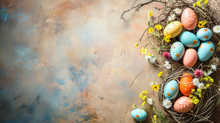 colorful Happy Easter  with empty copy space, advertisising - obrazy, fototapety, plakaty