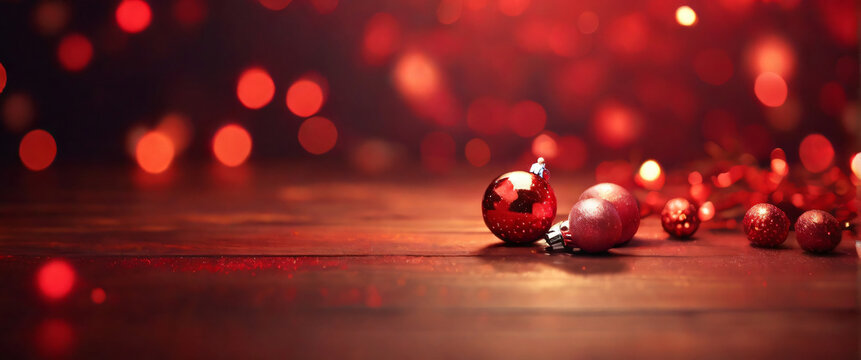 Red christmas background for chinese new year or christmas with red golden christmas balls and golden sparkles gen ai
