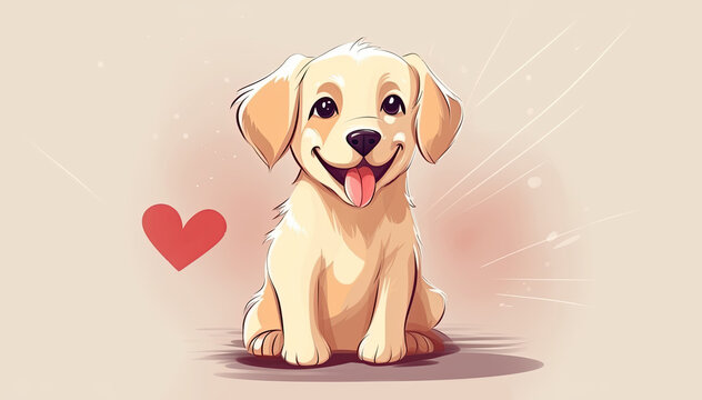 Cute laughing puppy with heart. Hand drawing holiday banner