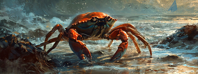 crab on the seashore. Selective focus. - obrazy, fototapety, plakaty