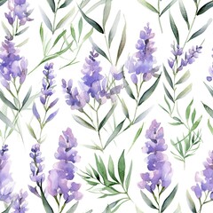 Watercolor Painting of Lavender Flowers on White Background