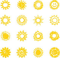Vector cartoon sun icon. Shining light rays. Summer Isolated vector illustration.