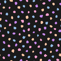 Black seamless pattern with colorful ink spots