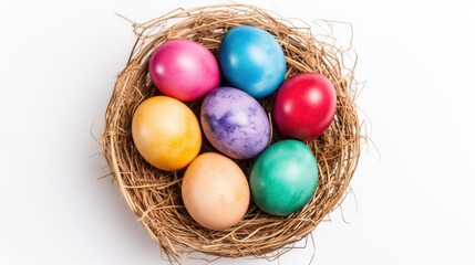 Fototapeta na wymiar Colorful eggs in basket.. Generative AI