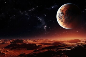Naklejka na ściany i meble Night view of Mars and the Milky Way.