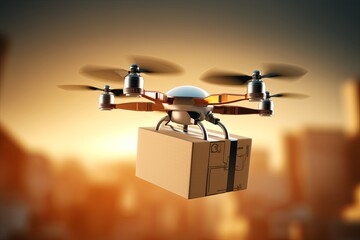 Dropshipping autonomous drone technology efficient parcel services. Aerial delivery, package shipping drones, last mile delivery phase, swift and reliable air shippment postal box freight logistics - obrazy, fototapety, plakaty