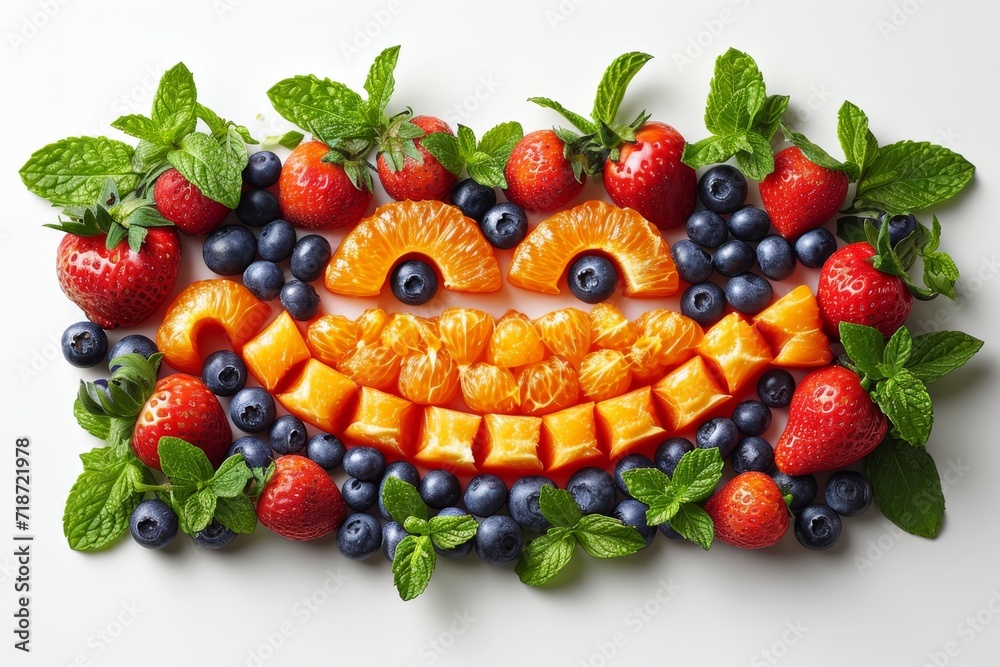 Wall mural Vegetables and fruits are laid out on a white background - Wall murals