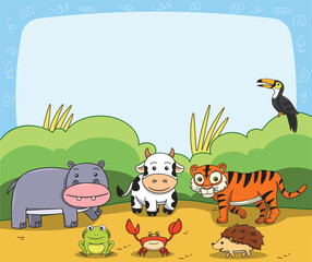 Cute wildlife animals frame. Vector illustration