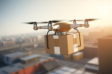 Dropshipping autonomous drone technology efficient parcel services. Aerial delivery, package shipping drones, last mile delivery phase, swift and reliable air shippment postal box freight logistics