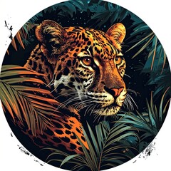 Jaguar with Tropical Flora