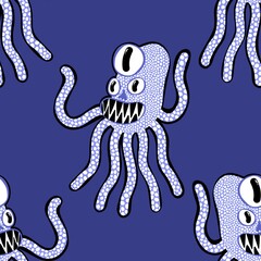 Cartoon space monsters seamless octopus pattern for wrapping paper and fabrics and linens and kids clothes print