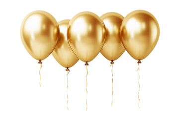 Golden birthday balloons on transparent background. Generative ai.