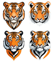 set of tigers isolated on transparent background.generative AI