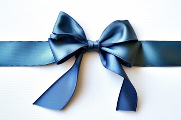 A blue ribbon adorned with a bow on a pristine white background, symbolizing sophistication and achievement generative ai