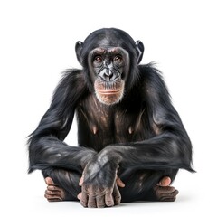 Bonobo in natural pose isolated on white background, photo realistic