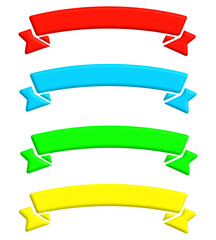 Ribbons set isolated on transparent background. Red, green, blue and yellow.