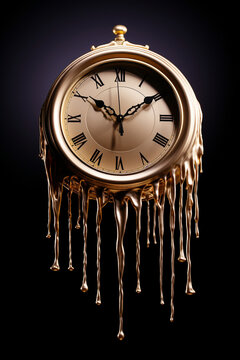 Magical Melting Golden Clock With Magical Effect Background, Generative ai