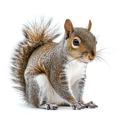 Eastern Gray Squirrel sitting in natural pose isolated on white background, photo realistic