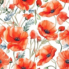 Watercolor Painting of Red Flowers on White Background