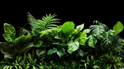 Tropical plant leaves arrangement. Generative AI
