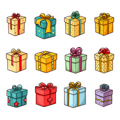 Collection set of a Christmas present box isolated, transparent background white background no background