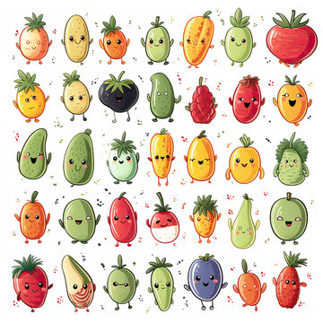 set of cute vegetables for kids learning in nursery, isolated on white background, nursery room decor, cards, kids books