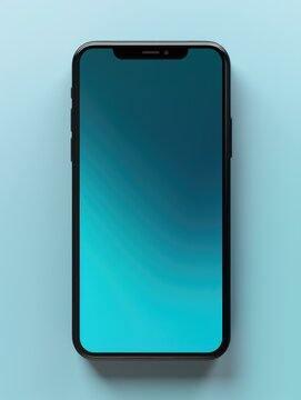 Iphone x mockup on blue background. Generative AI.