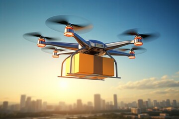 Drone delivery package parcel services. Tech integration data protection and security transport flight. Global positioning systems efficient air navigation,sustainable and secure future of logistics