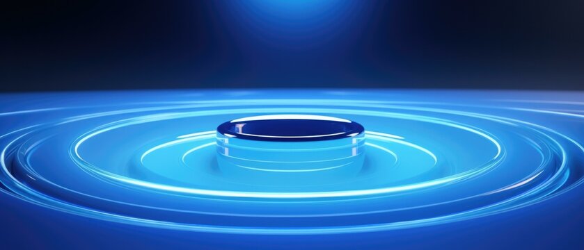 A blue liquid on a circular surface with a light source. Generative AI. © serg3d