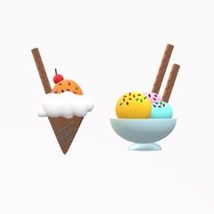 3d summer ice cream with white background
