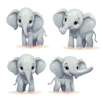 vector illustration of cute elephant isolated on white background, in different poses