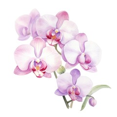 Orchid flower watercolor illustration. Floral blooming blossom painting on white background