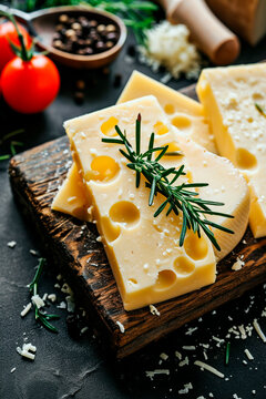 Hard cheese on a plate. Selective focus.