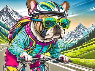 自転車を運転する犬のイラスト