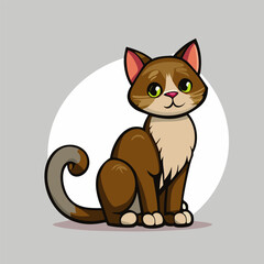 Cartoon cute happly little cat. Beautiful kitten alone, vector