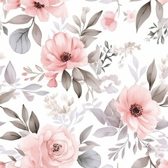White Background With Pink Flowers and Leaves