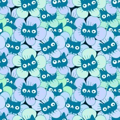 Fototapeta premium Halloween animals seamless cat and flower pattern for wrapping paper and fabrics and kids print and party accessories