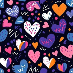 Seamless Pattern of Heart Shapes on Black Background