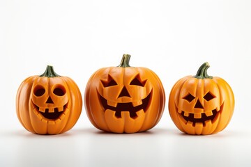 Happy family of pumpkins on a white background isolated. Halloween pumpkin head
