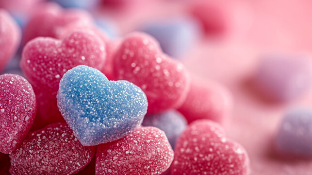Pile of heart shape candy background concept. Close up image. 