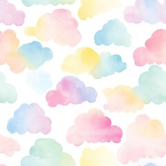 Watercolor Cloud Pattern on White Background