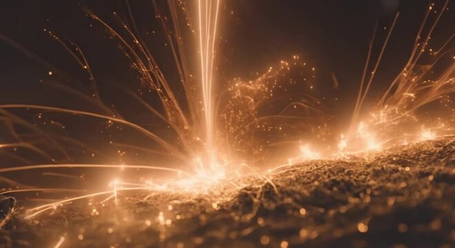 Fire colored electric sparks scattered on a dark background