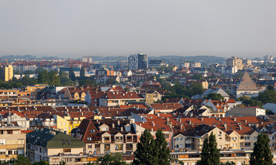 Fototapeta na wymiar View on roofs of Novi Sad in the early morning