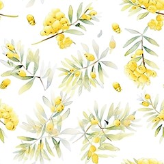 Fototapeta na wymiar White Background With Yellow Flowers and Leaves