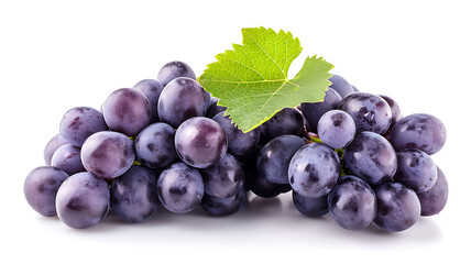 Fototapeta premium Fresh bunch of black grapes with water drops isolated on white background.