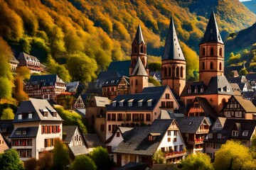 Fototapeta na wymiar Bacharach panoramic view. Bacharach is a small town in Rhine valley in Rhineland-Palatinate