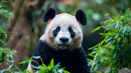 Obraz premium portrait of a panda in the wild. Selective focus.