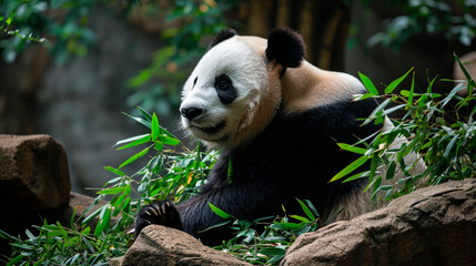 portrait of a panda in the wild. Selective focus.